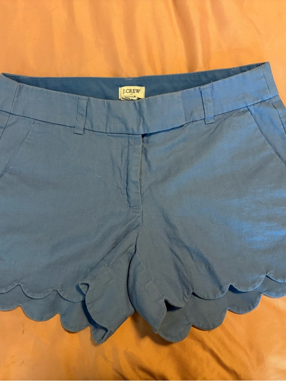 J Crew Scalloped Hem Linen Cotton Shorts Women’s Sz 2 Periwinkle Blue Coastal